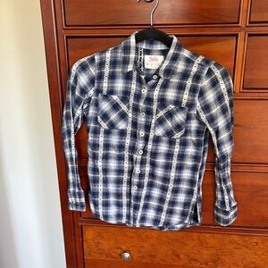 Justice Blue and White Plaid Shirt
